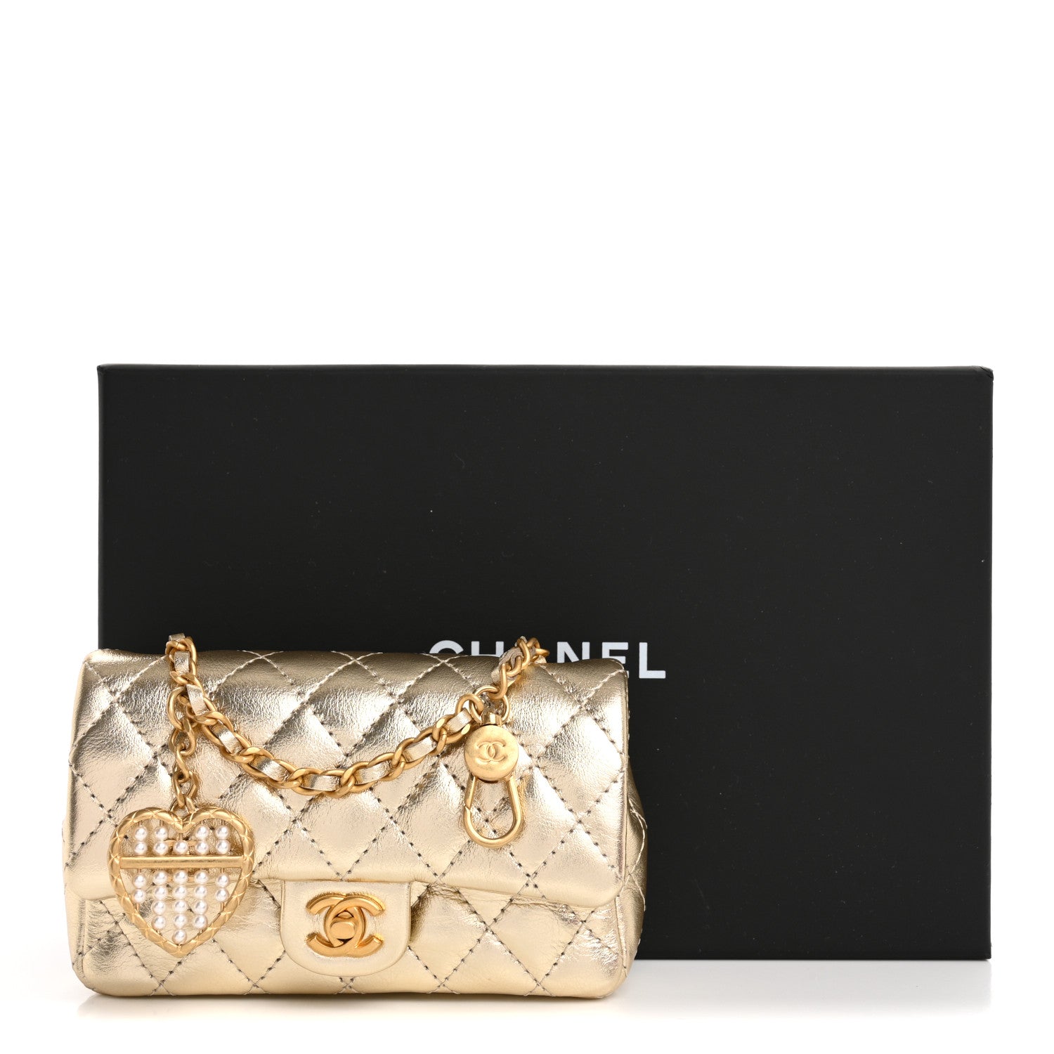 Chanel Metallic Calfskin Quilted Mini Flap Bag Charm With Hook Gold 11 of 11