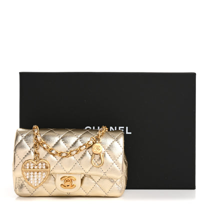 Chanel Metallic Calfskin Quilted Mini Flap Bag Charm With Hook Gold 11 of 11