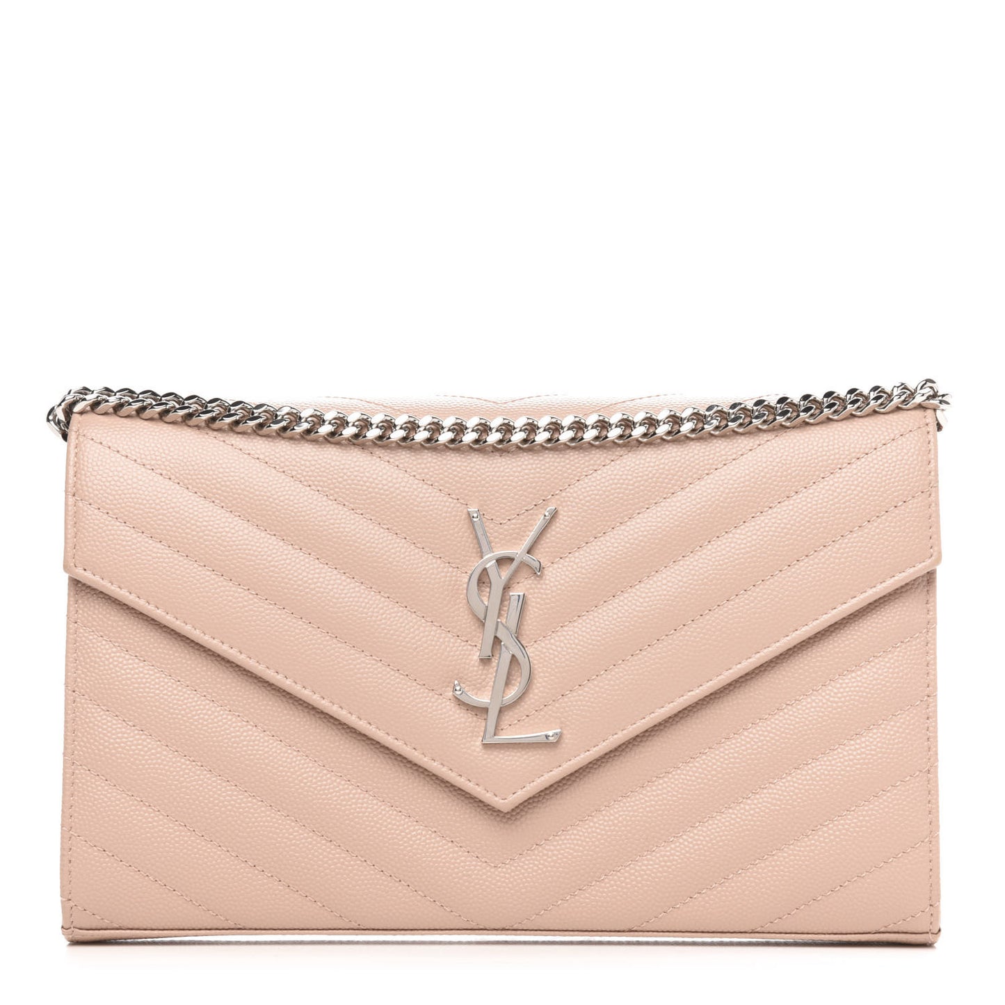 Grain De Poudre Matelasse Chevron Monogram Chain Wallet Pale Pink