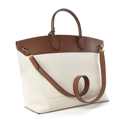 Burberry Calfskin Canvas Medium Society Tote Natural Malt Brown 3 of 10