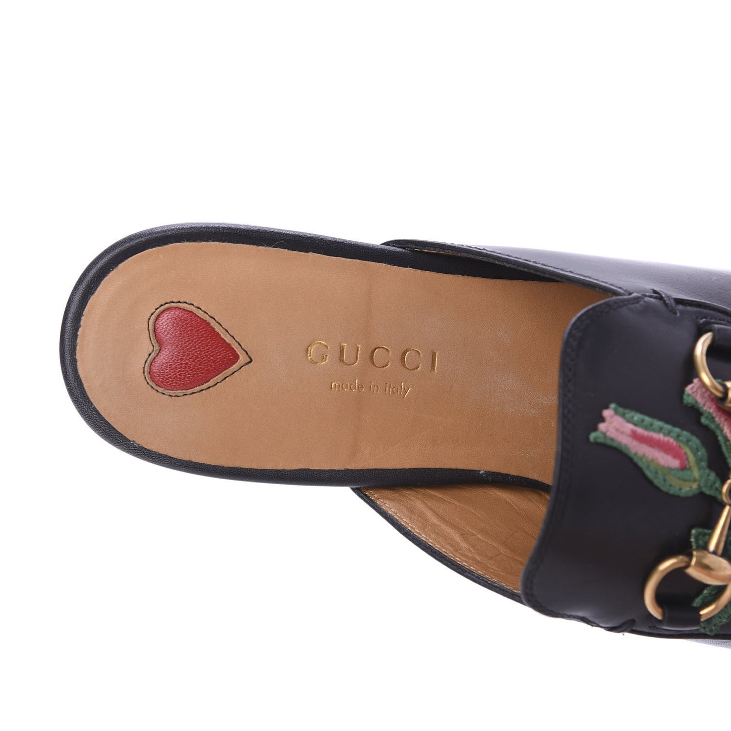 Calfskin Flower Embroidered Womens Princetown Slippers 37.5 Black