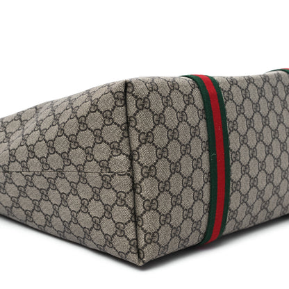 Gucci Tender GG Supreme Monogram Textured Dollar Calfskin Web Tote Beige Ebony New Acero 9 of 11