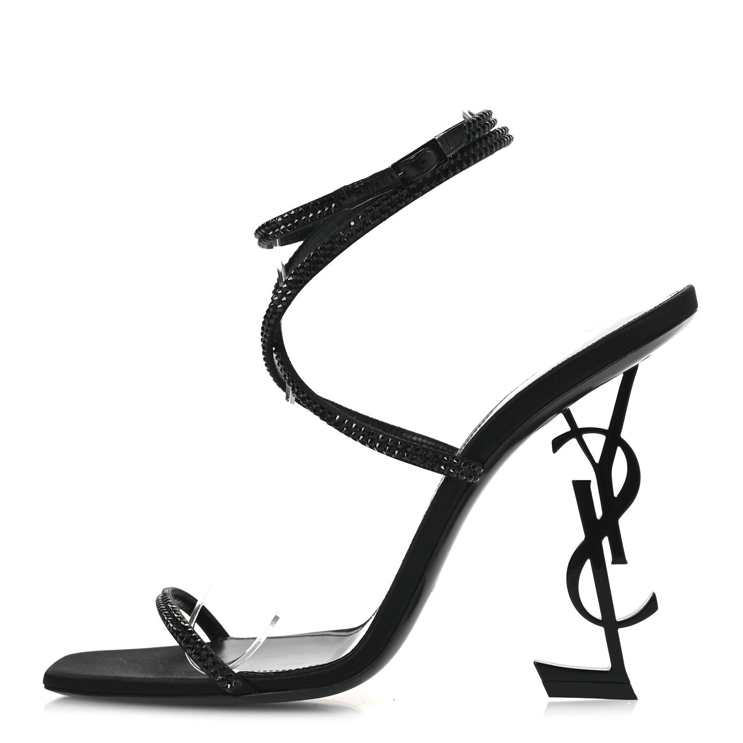 Saint Laurent Satin Crystal Opyum 110 Sandals 42 Black 1 of 11