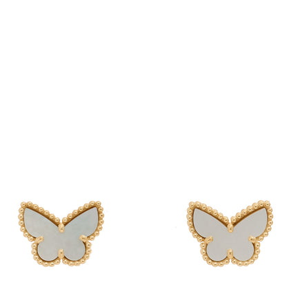 Van Cleef & Arpels 18K Yellow Gold Mother of Pearl Sweet Alhambra Butterfly Earrings 1 of 5