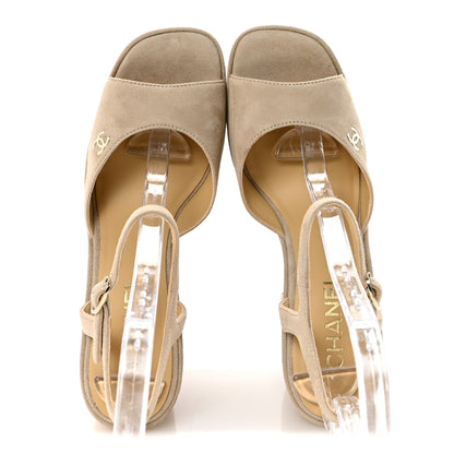 Chanel Suede CC Platform Sandals 38.5 Light Beige 2 of 9