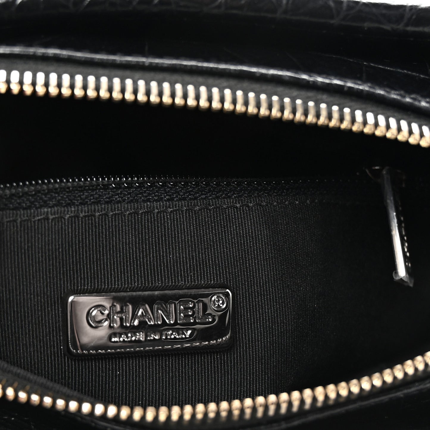 Calfskin Crocodile Embossed Small Gabrielle Cocodile Hobo Black