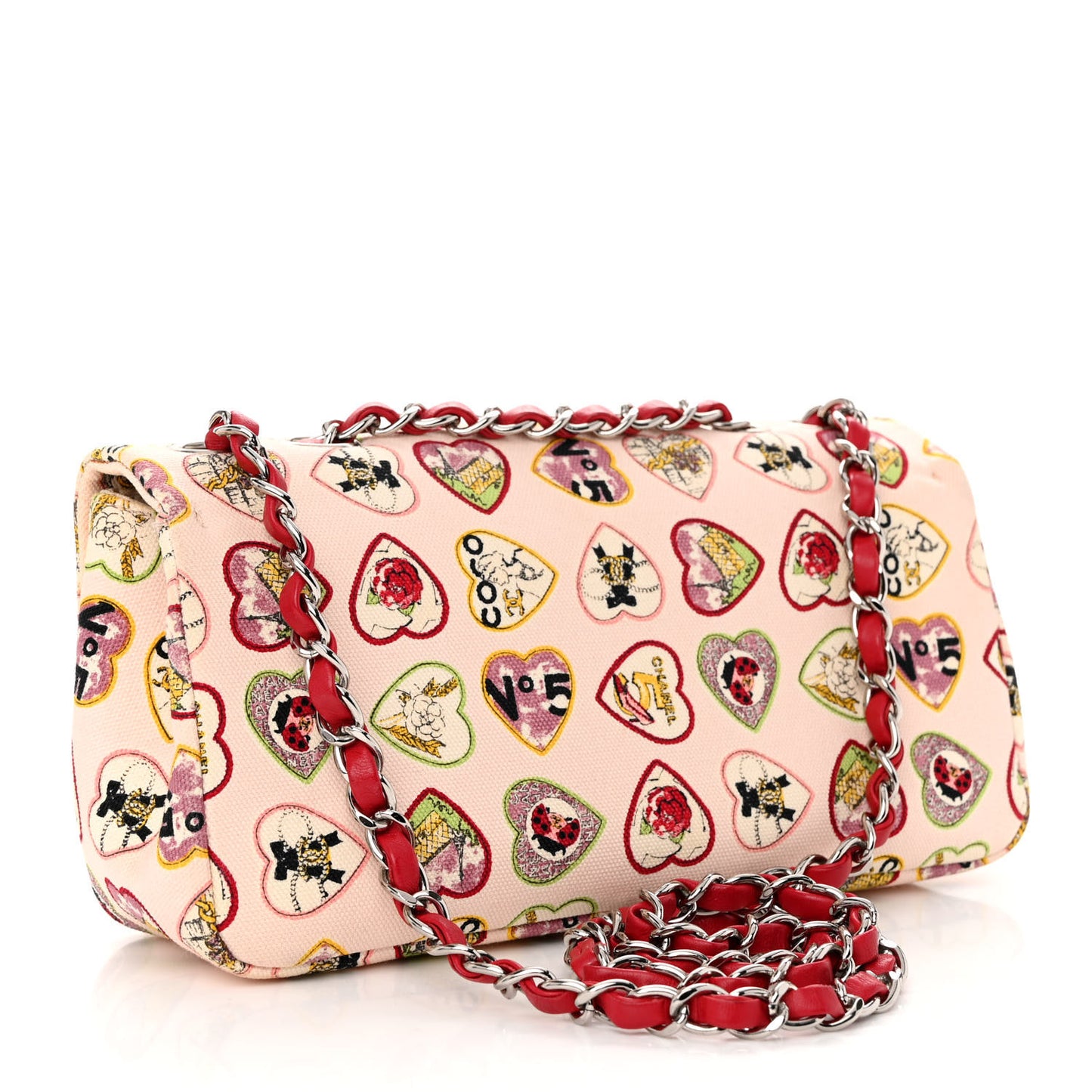 Canvas Coco Hearts Small Flap Bag Pink