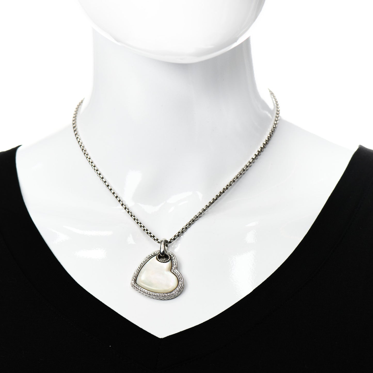 Sterling Silver 14K Yellow Gold Diamond Mother of Pearl Heart Pendant Necklace