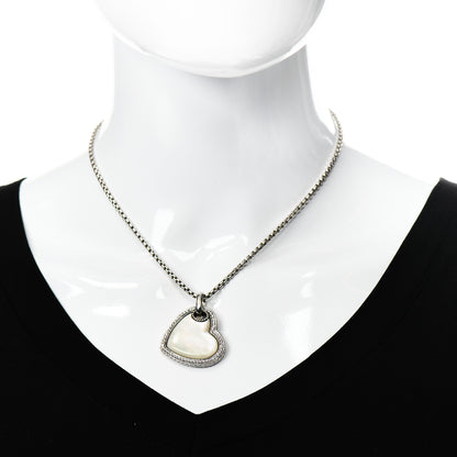 David Yurman Sterling Silver 14K Yellow Gold Diamond Mother of Pearl Heart Pendant Necklace 2 of 5