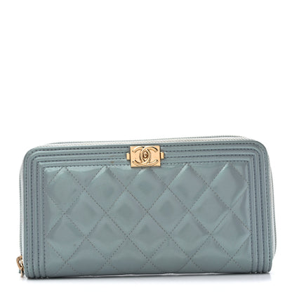 Chanel Metallic Patent Quilted Boy Zip Around Wallet Light Blue 1 of 13