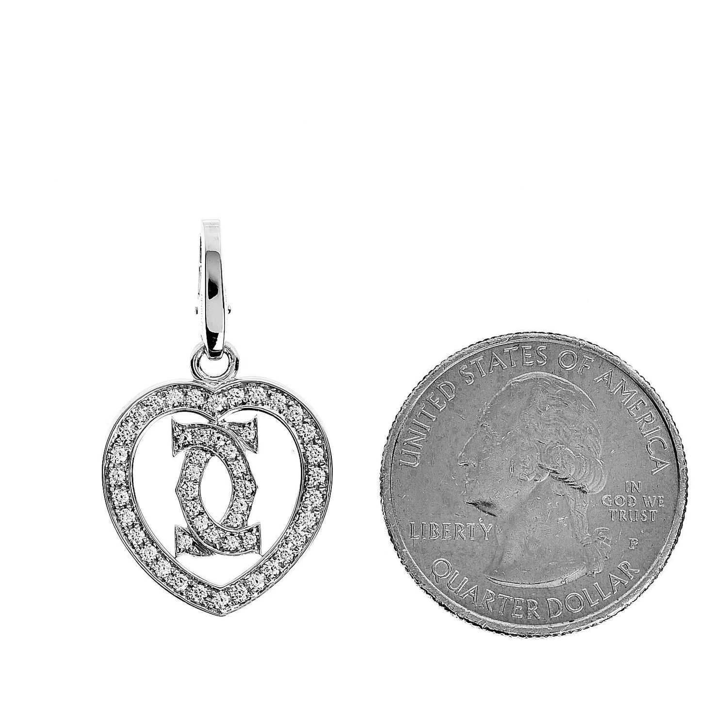 18K White Gold Diamond Heart Double C Charm