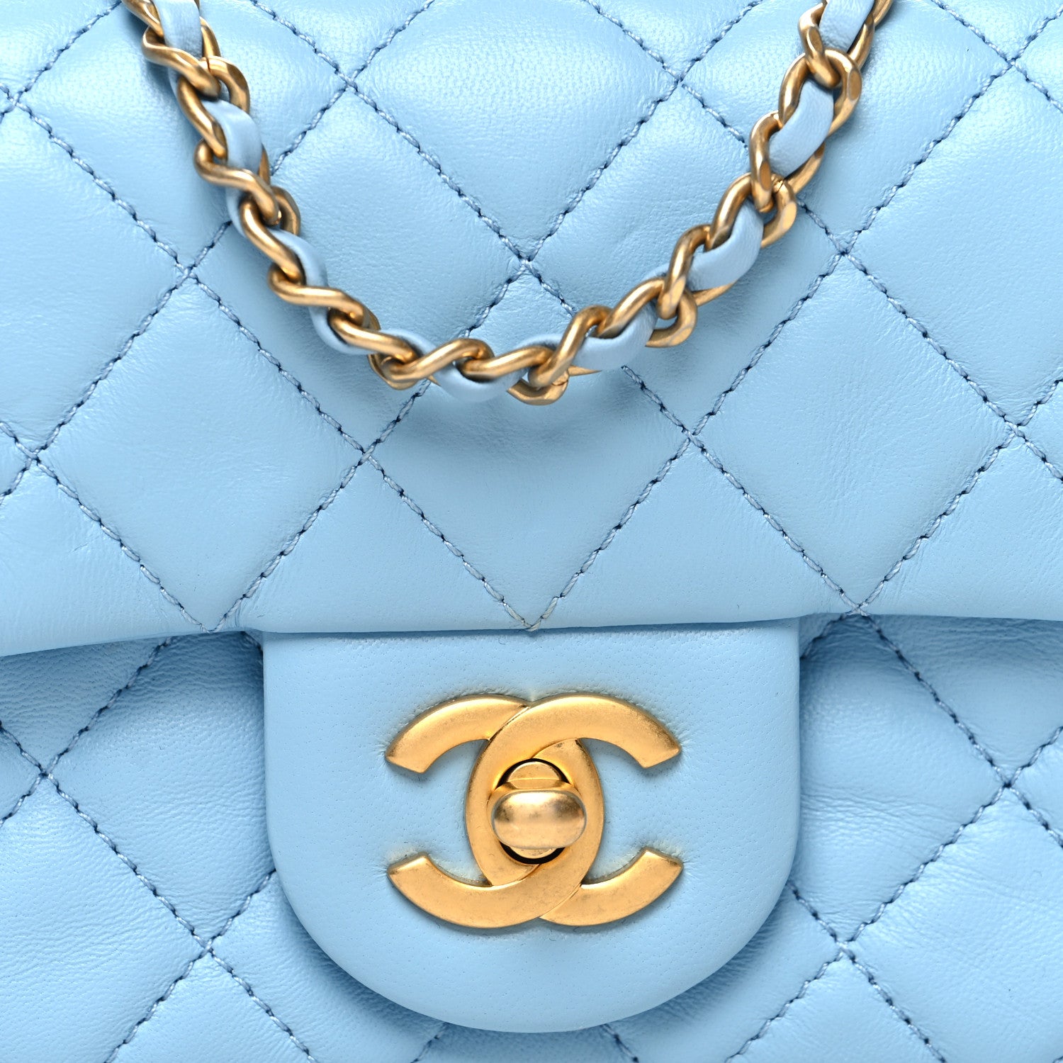 Chanel Lambskin Quilted Mini Rectangular Pearl Crush Flap Light Blue 8 of 11
