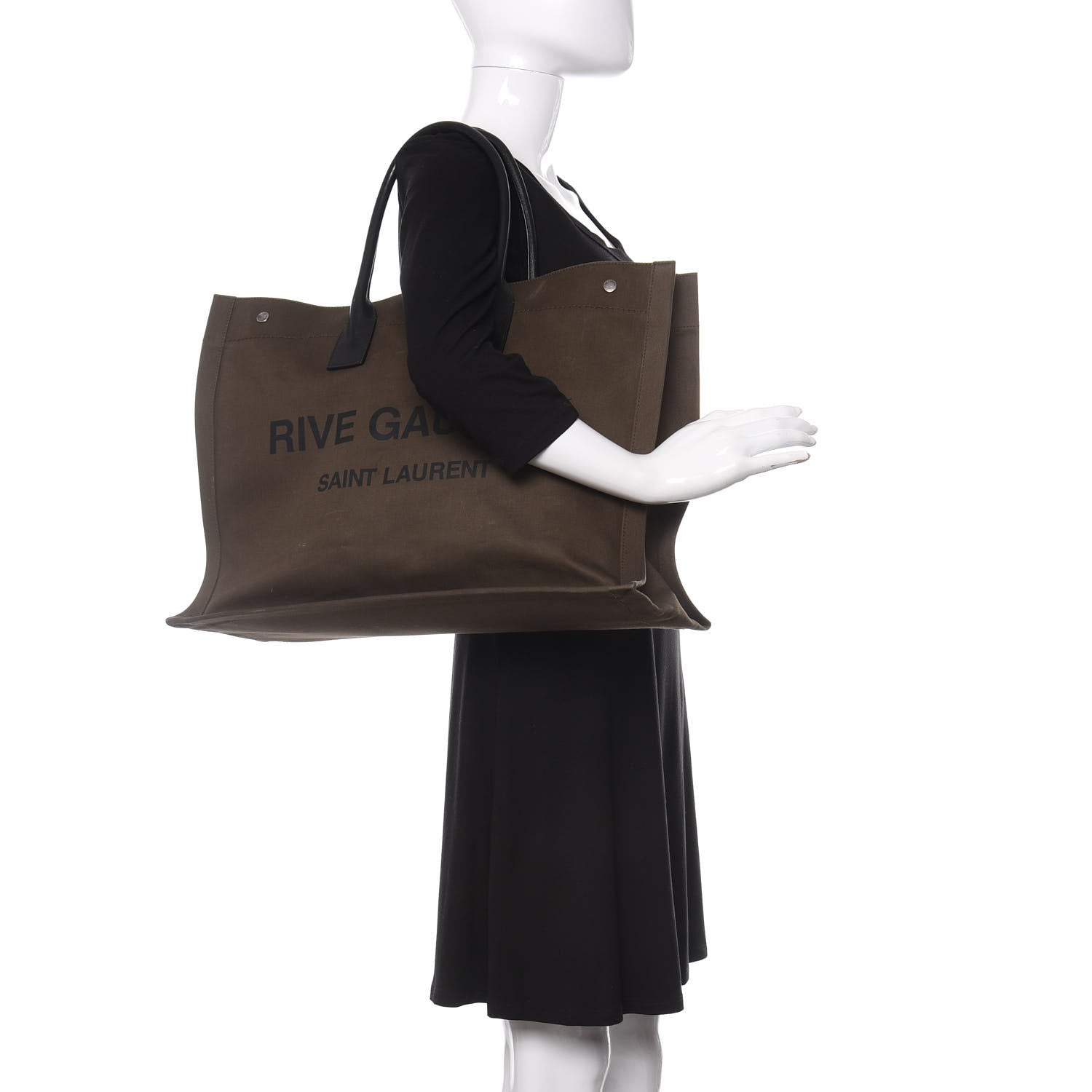 Saint Laurent Linen Calfskin Rive Gauche Tote Khaki 2 of 10