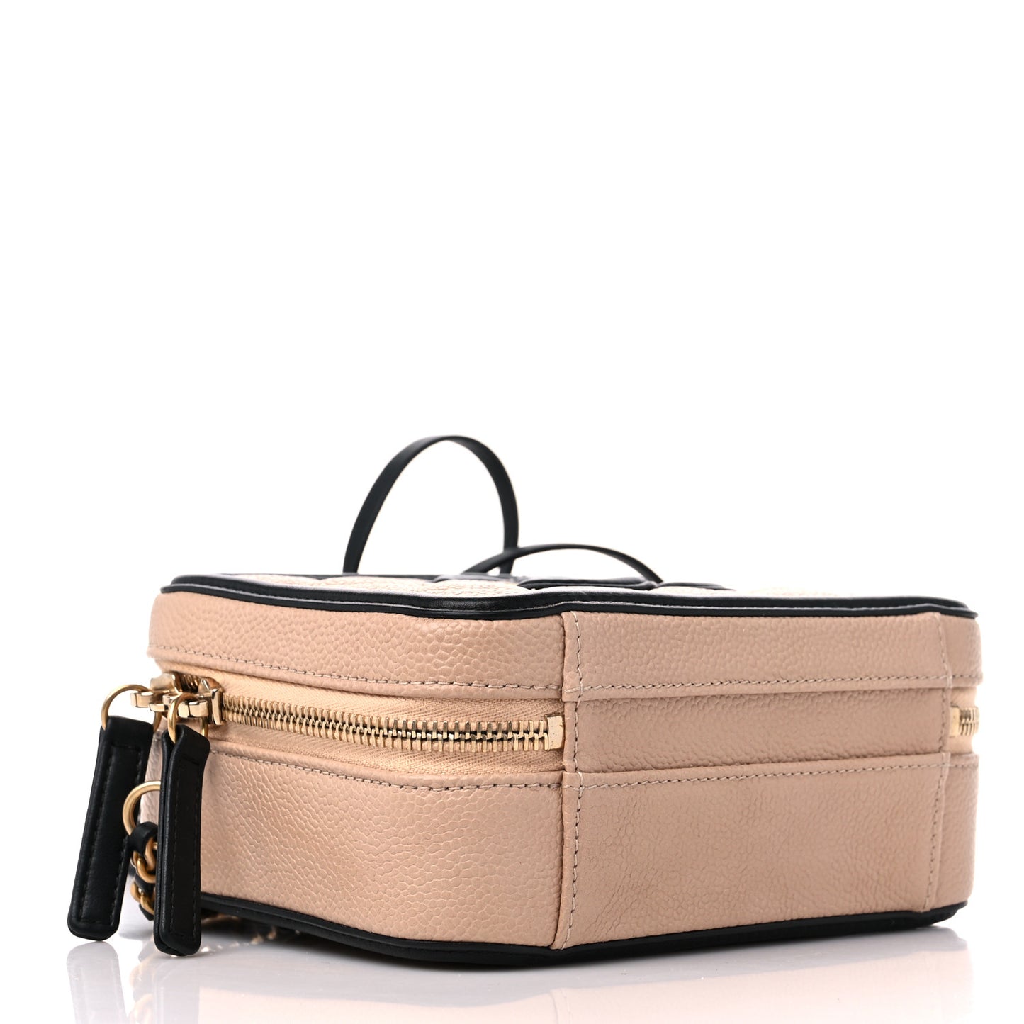 Caviar Quilted Small CC Filigree Vanity Case Beige Black