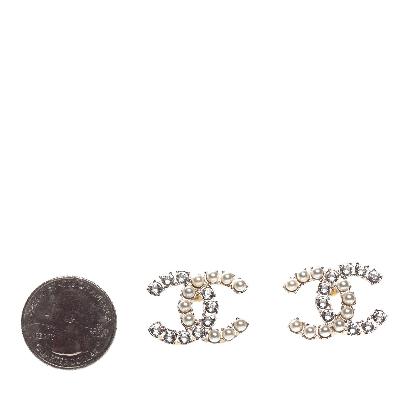Chanel Crystal Pearl CC Dazzling Domino Earrings Gold 2 of 4