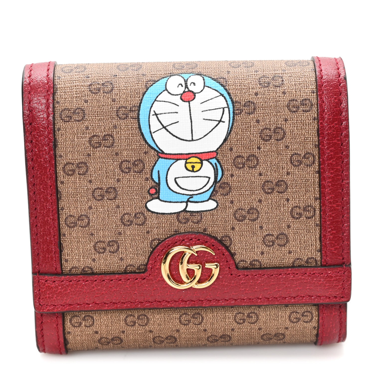 Gucci X DORAEMON Mini Vintage GG Supreme Monogram Card Case Wallet Beige Cherry Red 1 of 6