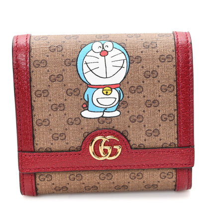 Gucci X DORAEMON Mini Vintage GG Supreme Monogram Card Case Wallet Beige Cherry Red 1 of 6