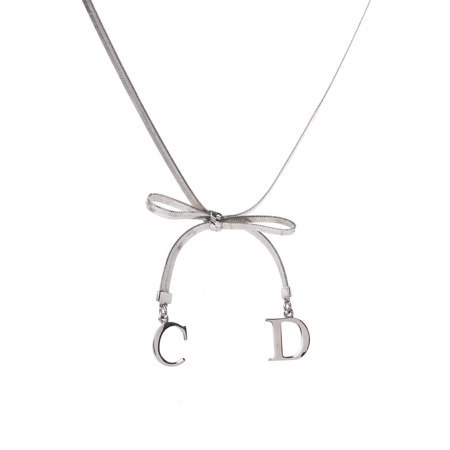 Christian Dior Bow CD Necklace Silver 4 of 6