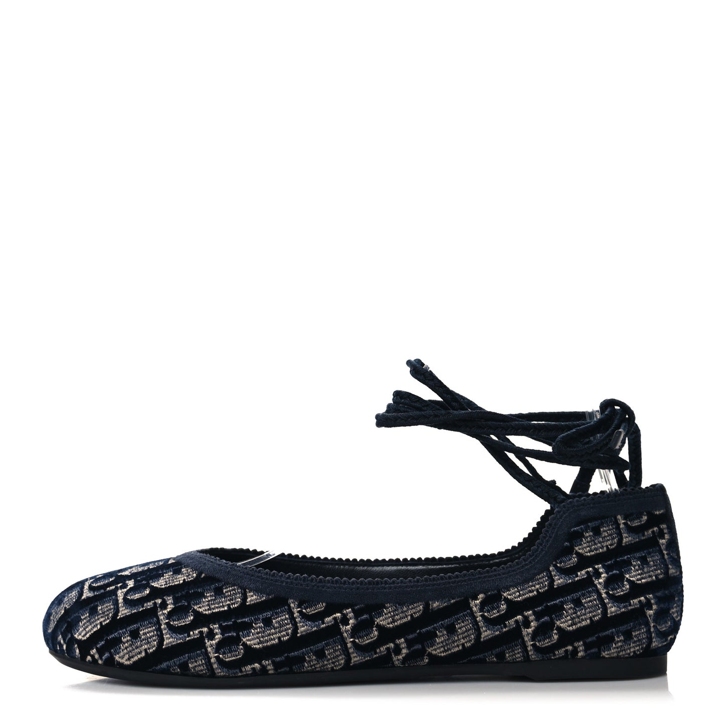 Velvet Oblique Poeme Laced Ballerina Flats 36.5 Blue