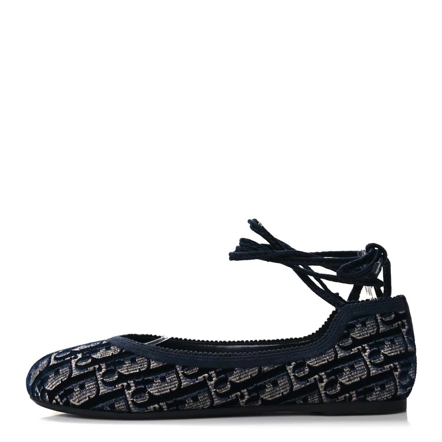 Christian Dior Velvet Oblique Poeme Laced Ballerina Flats 36.5 Blue 1 of 9