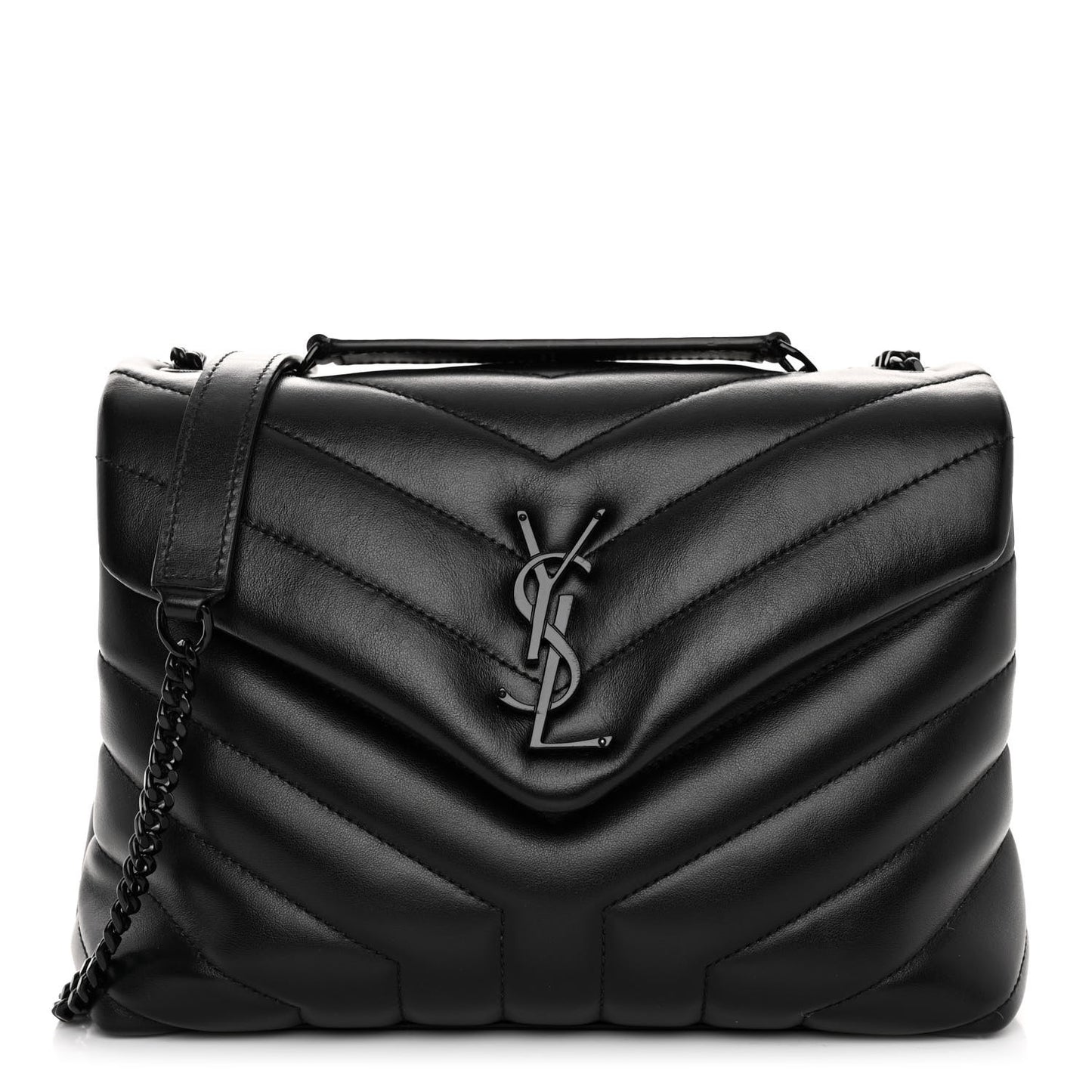 Calfskin Y Quilted Monogram Monochrome Small Loulou Chain Satchel Black