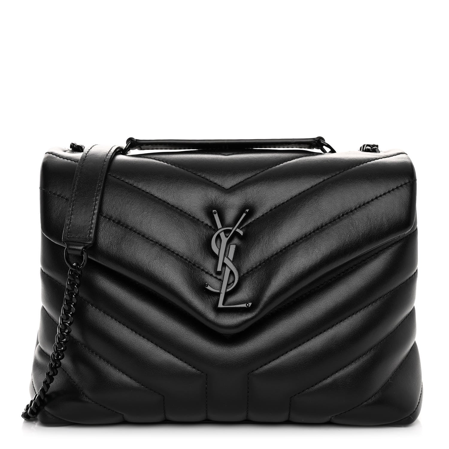 Saint Laurent Calfskin Y Quilted Monogram Monochrome Small Loulou Chain Satchel Black 1 of 9