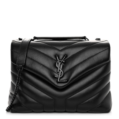 Saint Laurent Calfskin Y Quilted Monogram Monochrome Small Loulou Chain Satchel Black 1 of 9