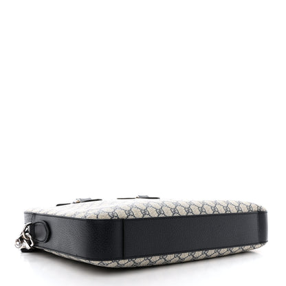 Gucci GG Supreme Monogram Textured Dollar Calfskin Web Retro Interlocking G Business Case Beige Blue 4 of 13
