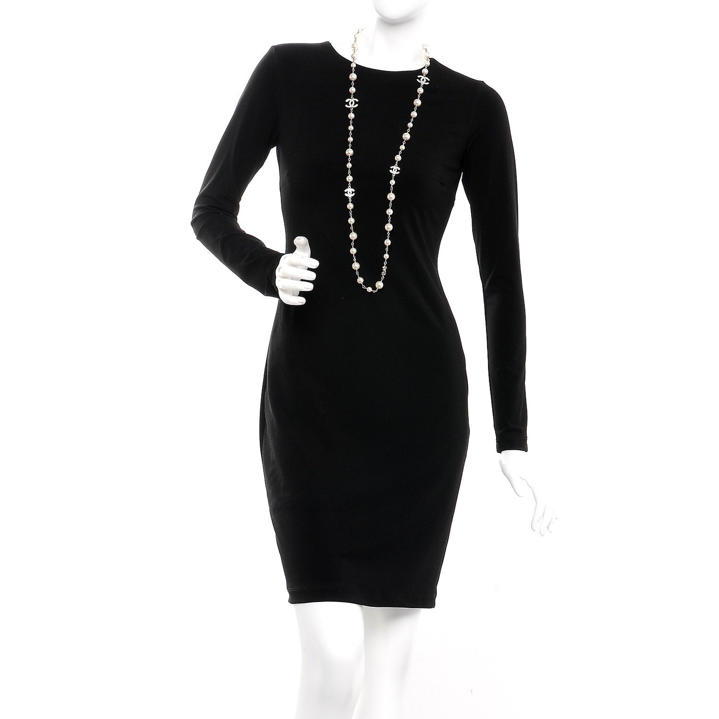Graduated Pearl Crystal CC Long Necklace Silver