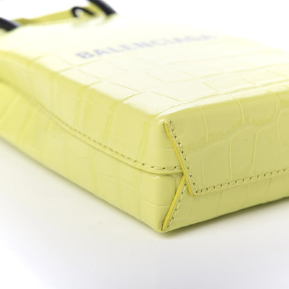 Balenciaga Calfskin Crocodile Embossed Logo Shopping Phone Holder Bag Lime 6 of 9