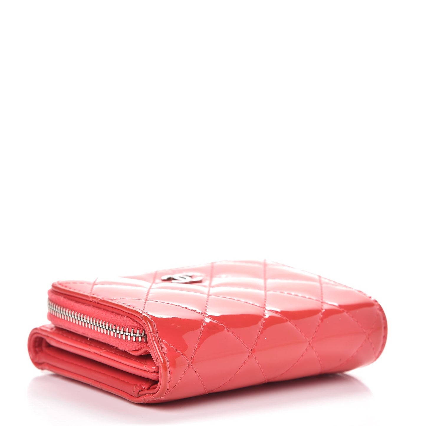 Patent Quilted Compact Zip Wallet Dark Pink