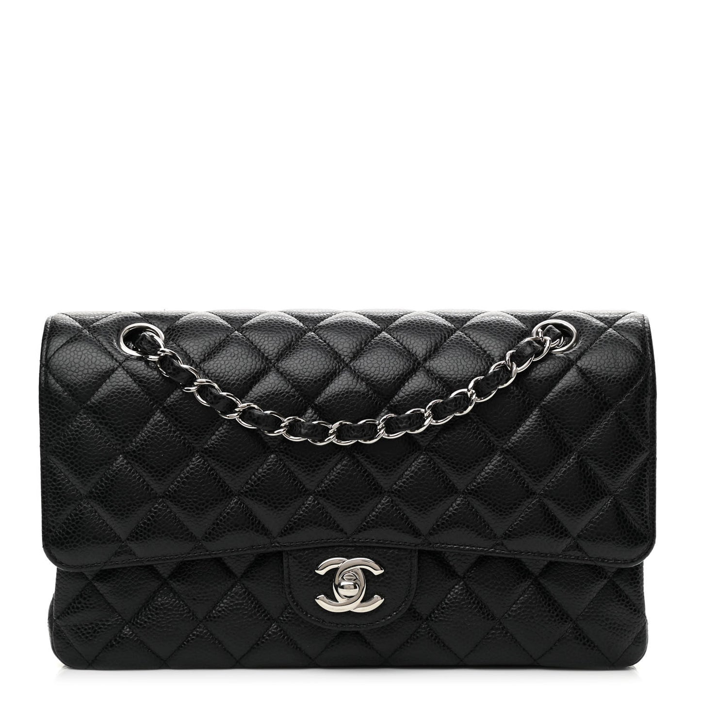 Caviar Quilted Medium Double Flap Black