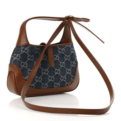 Gucci New Denim GG Monogram Calfskin Mini Jackie 1961 Hobo Blue Tea Cuir 3 of 8