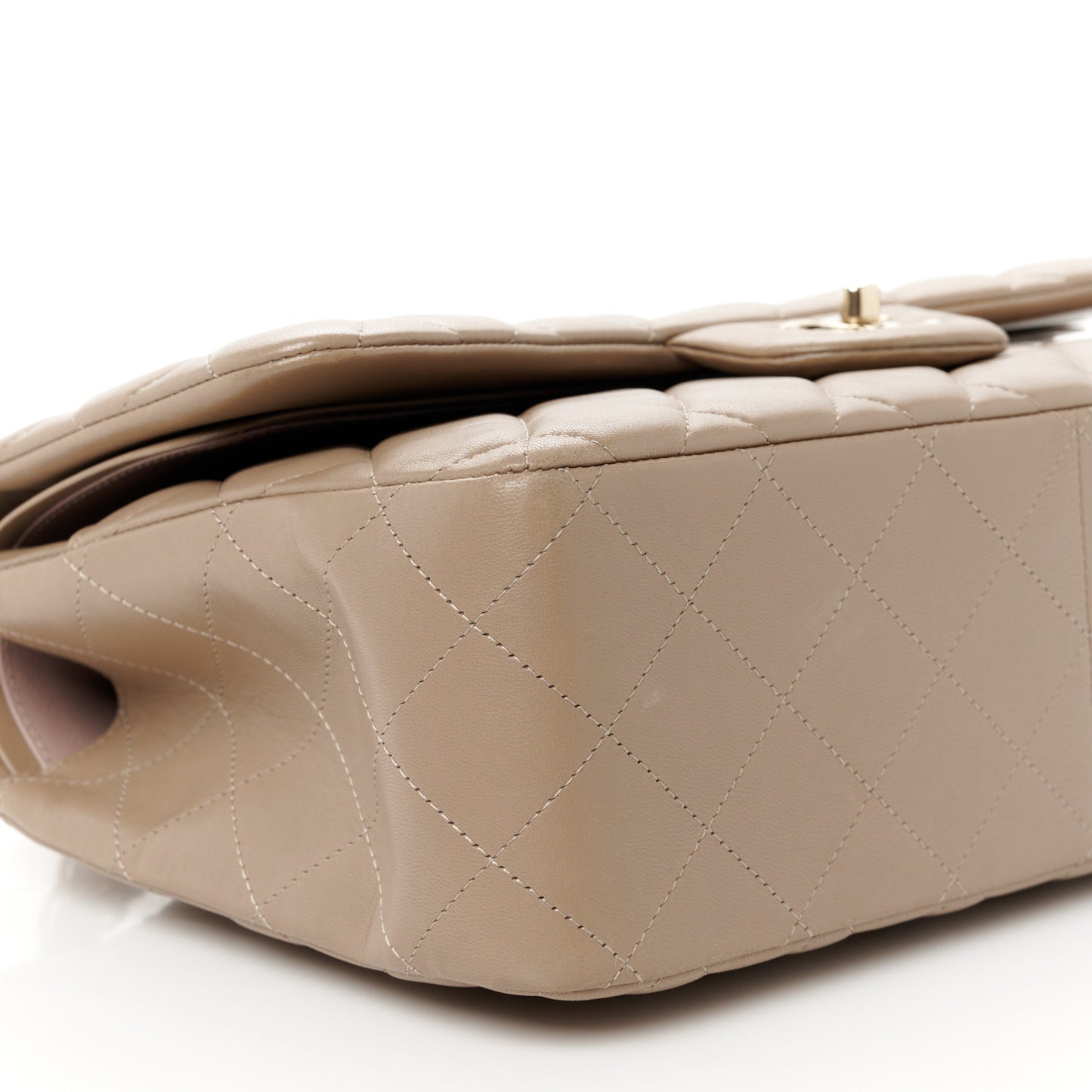 Lambskin Quilted Jumbo Double Flap Dark Beige