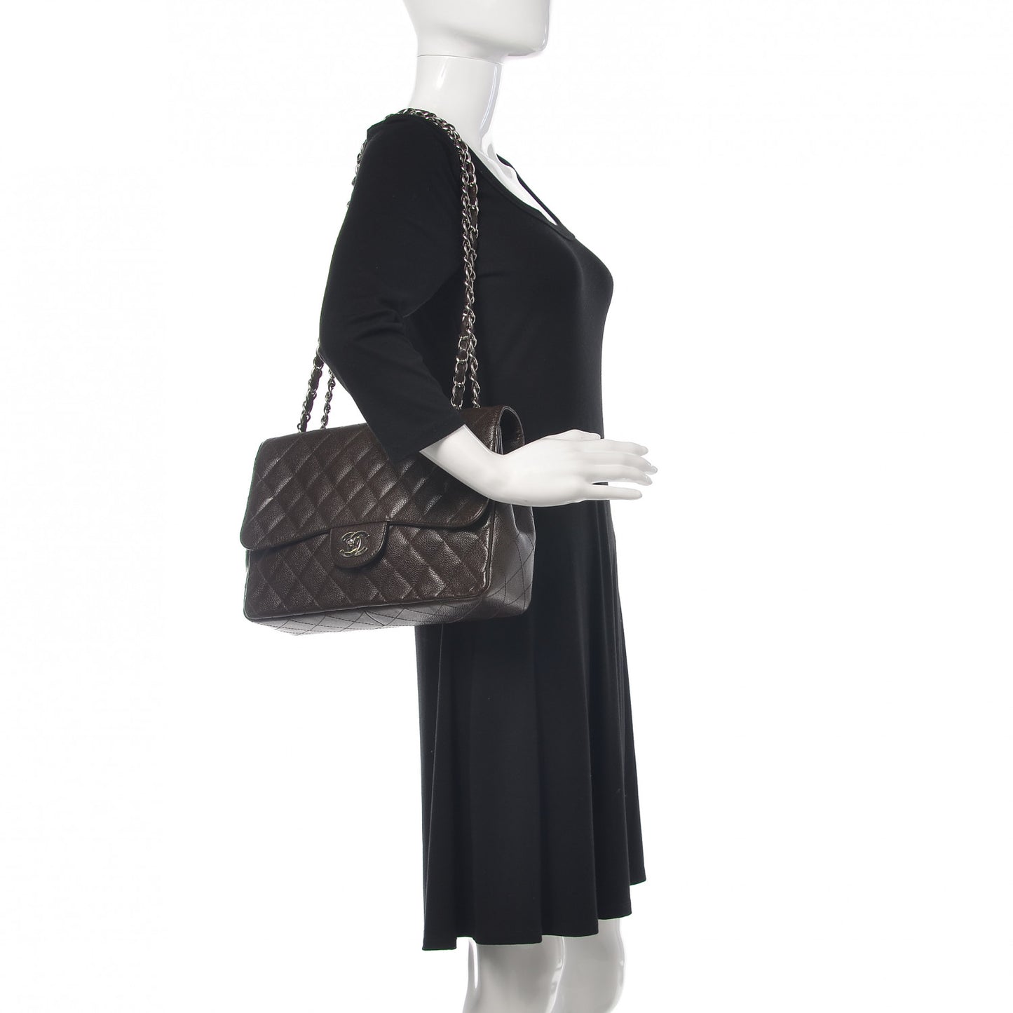 Caviar Quilted Jumbo Single Flap Dark Brown