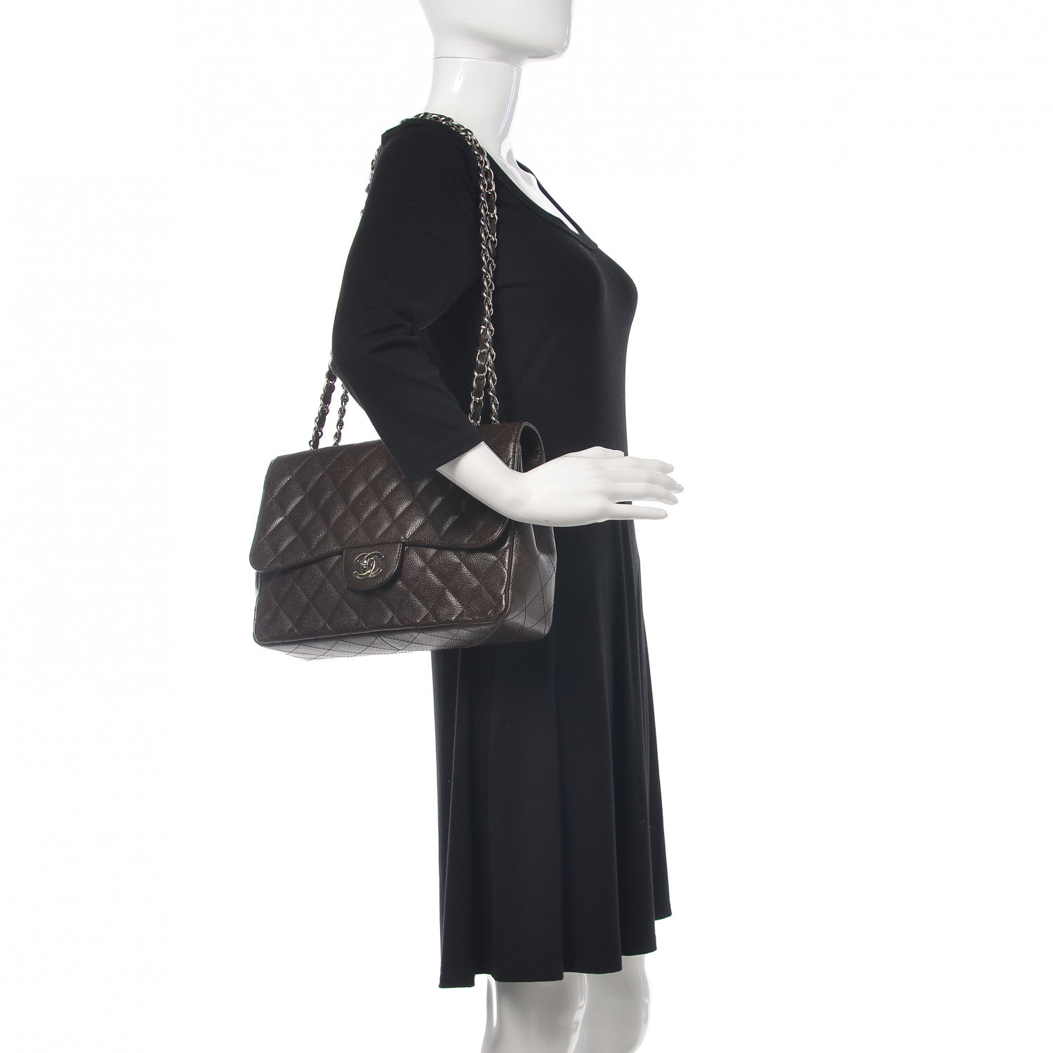 Chanel Caviar Quilted Jumbo Single Flap Dark Brown 2 of 16