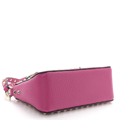 Valentino Garavani Pebbled Calfskin Small Rockstud Flip Lock Shoulder Bag Fuxia 4 of 9