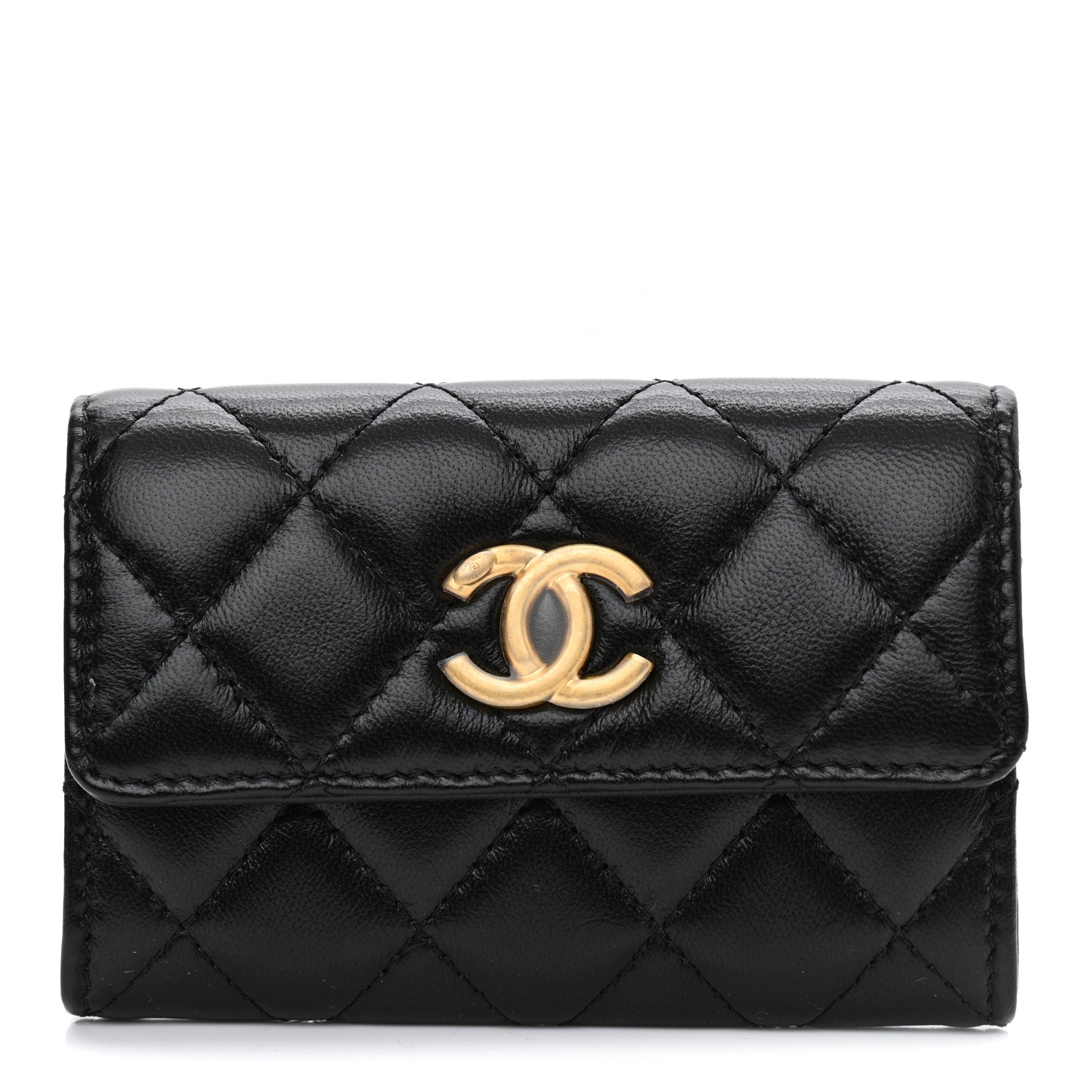 Chanel Lambskin Quilted Flap Card Holder Wallet Black 1 of 9