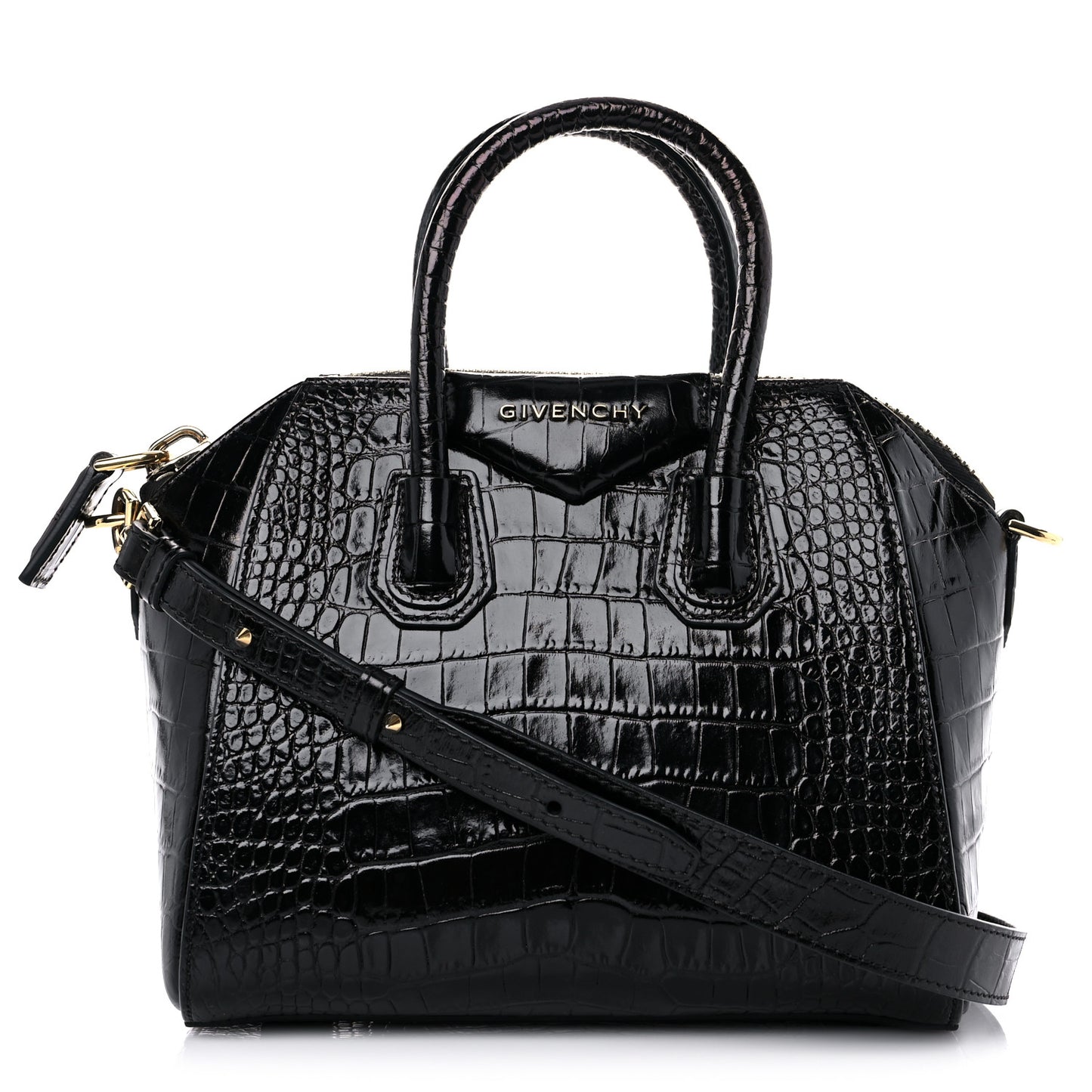 Calfskin Crocodile Embossed Mini Antigona Black