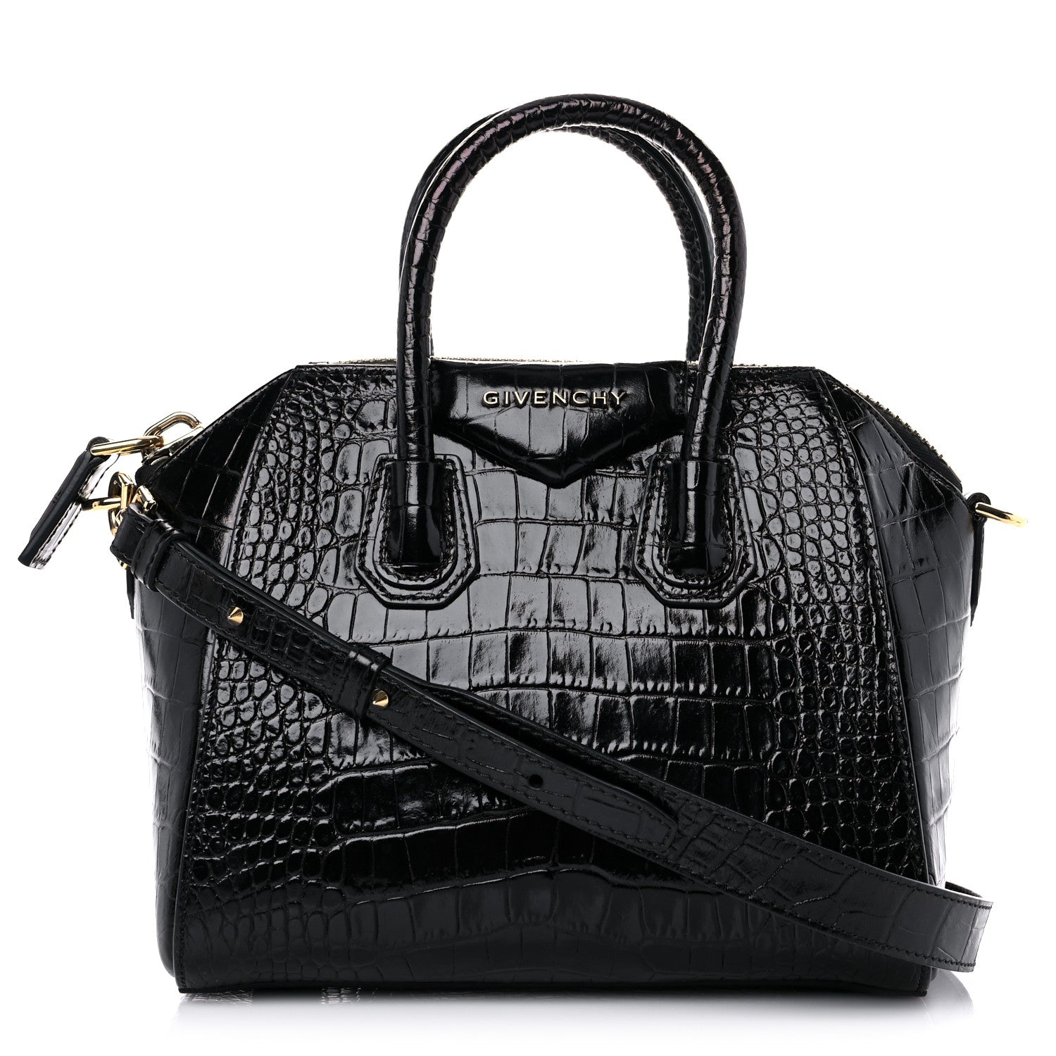Givenchy Calfskin Crocodile Embossed Mini Antigona Black 1 of 10