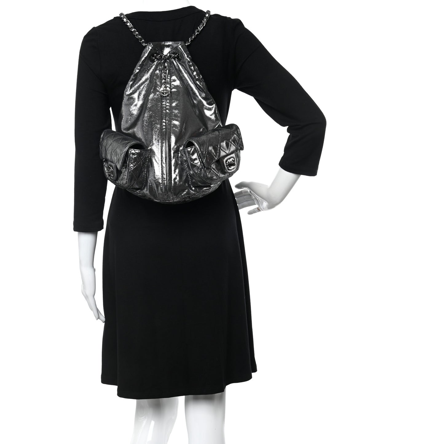 Iridescent Calfskin Backpack Is Back Dark Grey