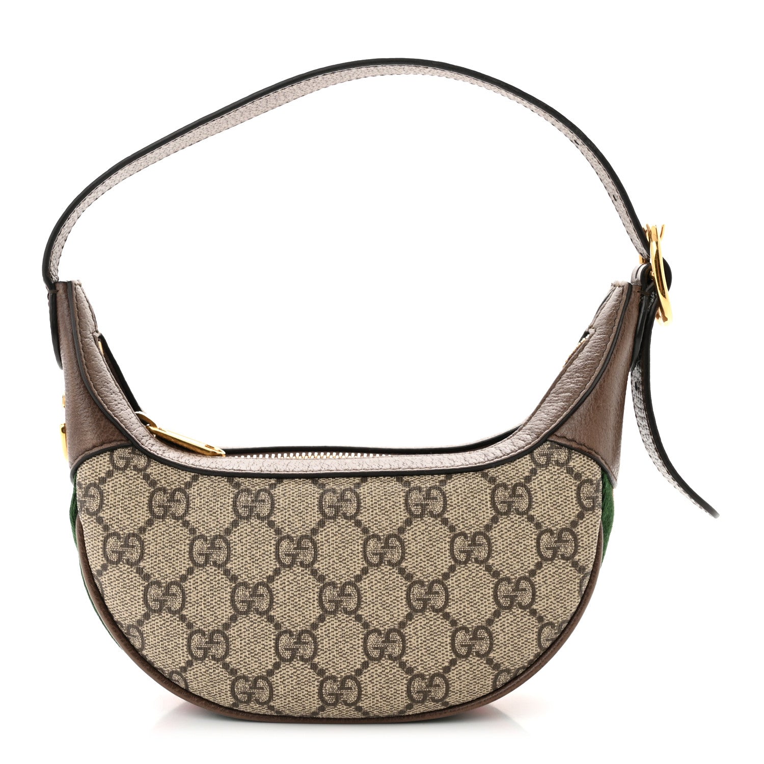 Gucci GG Supreme Monogram Textured Calfskin Web Mini Ophidia Half Moon Hobo Beige Ebony New Acero 1 of 11