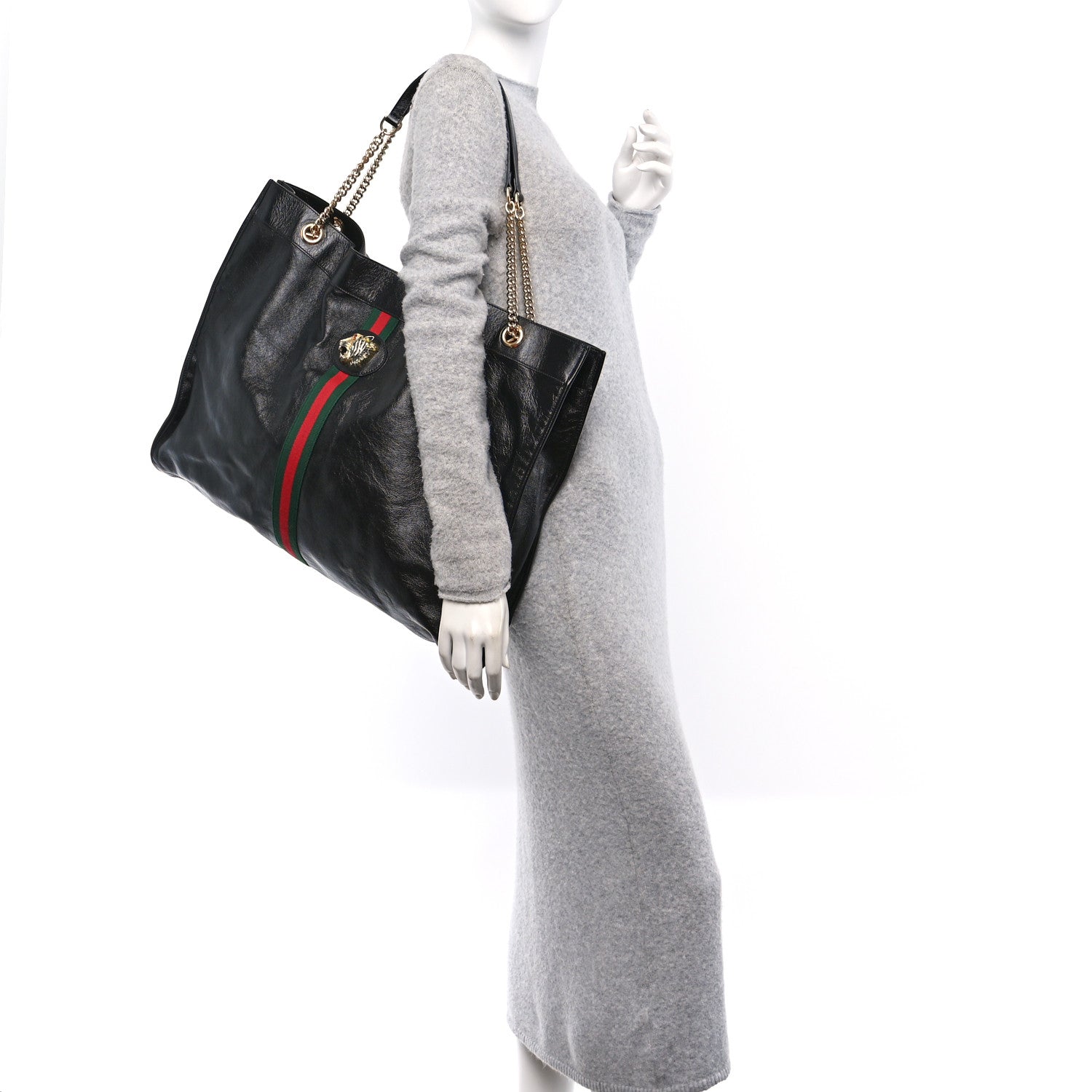 Gucci Calfskin Maxi Rajah Chain Tote Black 2 of 14