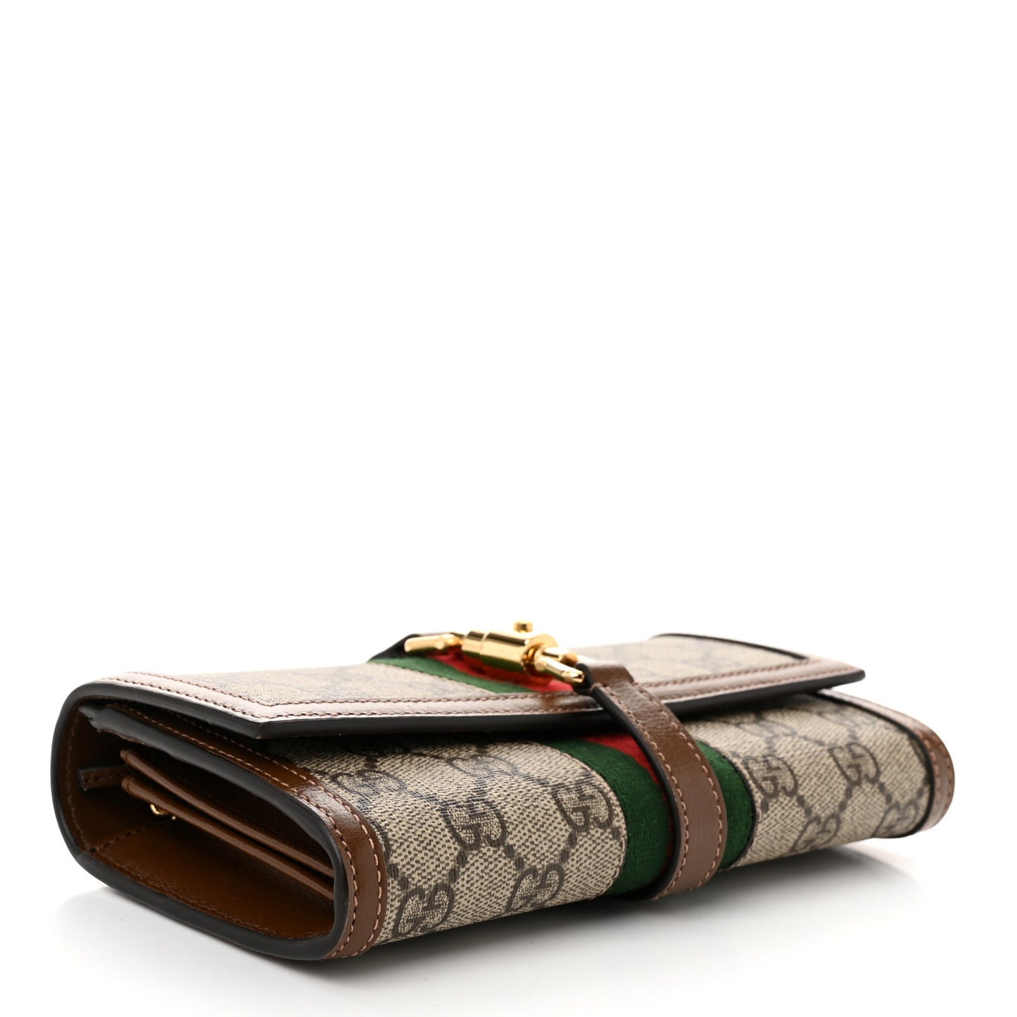 GG Supreme Monogram Azalea Calfskin Web Jackie 1961 Chain Wallet Beige Ebony Brown Sugar