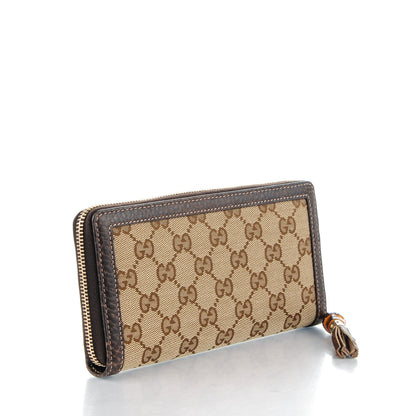 Gucci Monogram Calfskin Bamboo Tassel Zip Around Wallet Beige Ebony Chocolate 3 of 8