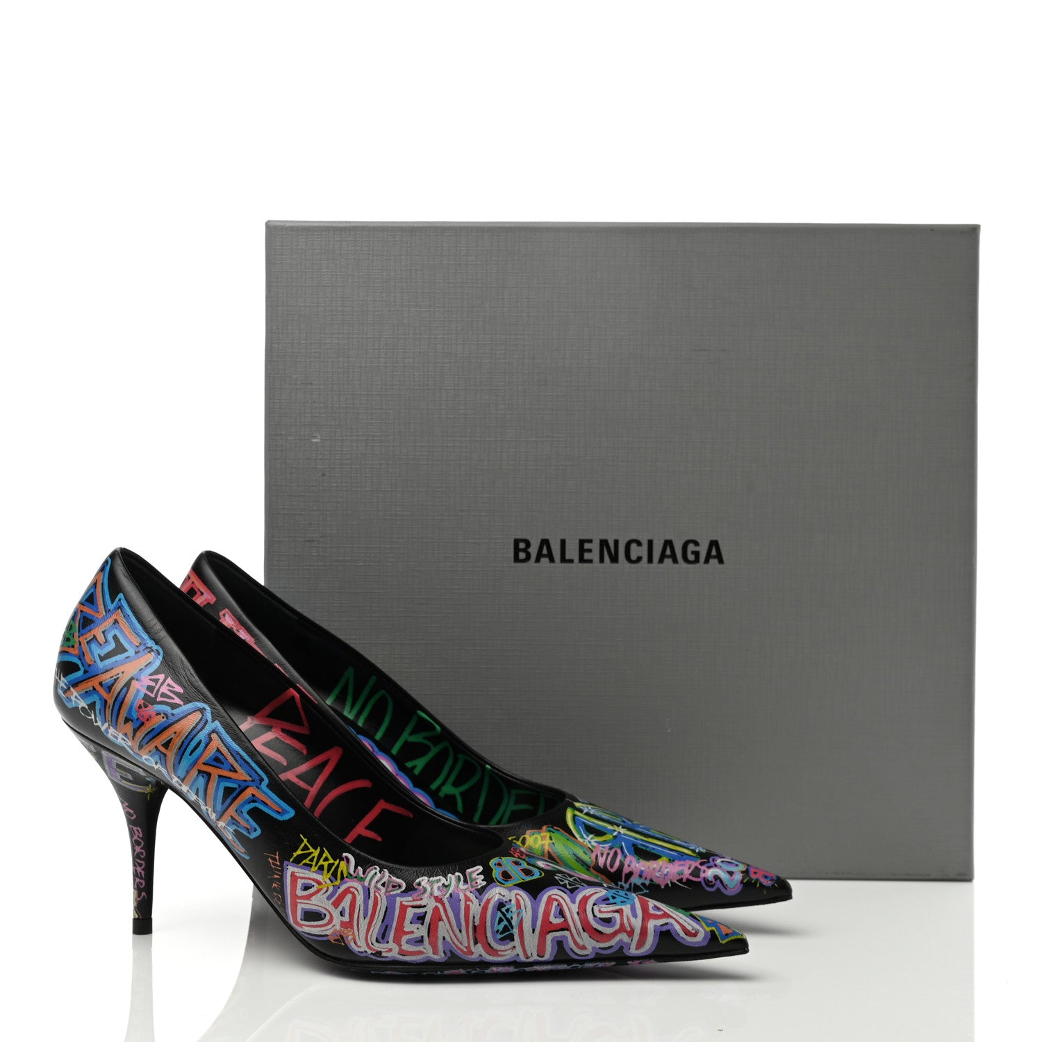 Balenciaga Chevre Classic Graffiti Knife Pointed 80mm Pumps 37 Black Multicolor 8 of 8