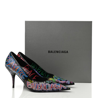 Balenciaga Chevre Classic Graffiti Knife Pointed 80mm Pumps 37 Black Multicolor 8 of 8