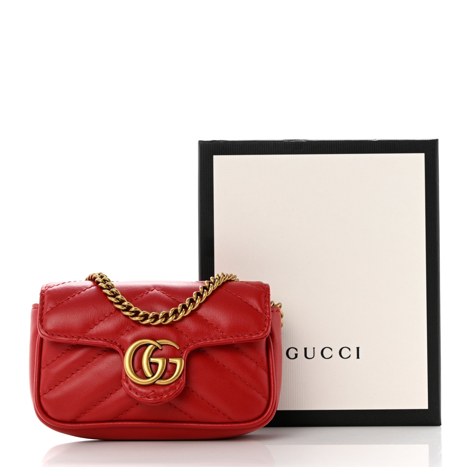 Gucci Calfskin Matelasse GG Marmont 2.0 Coin Purse On A Chain Hibiscus Red 9 of 9