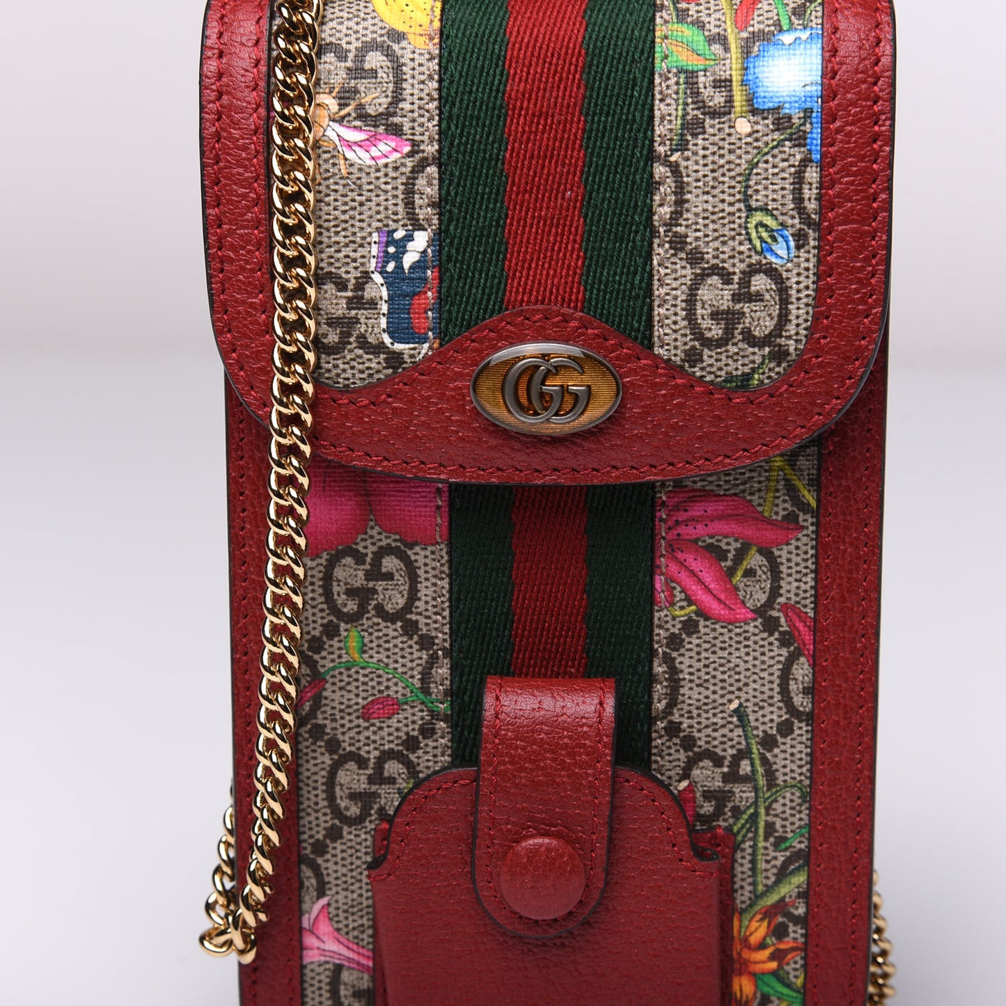 GG Supreme Monogram Flora Ophidia Phone Case Crossbody Red