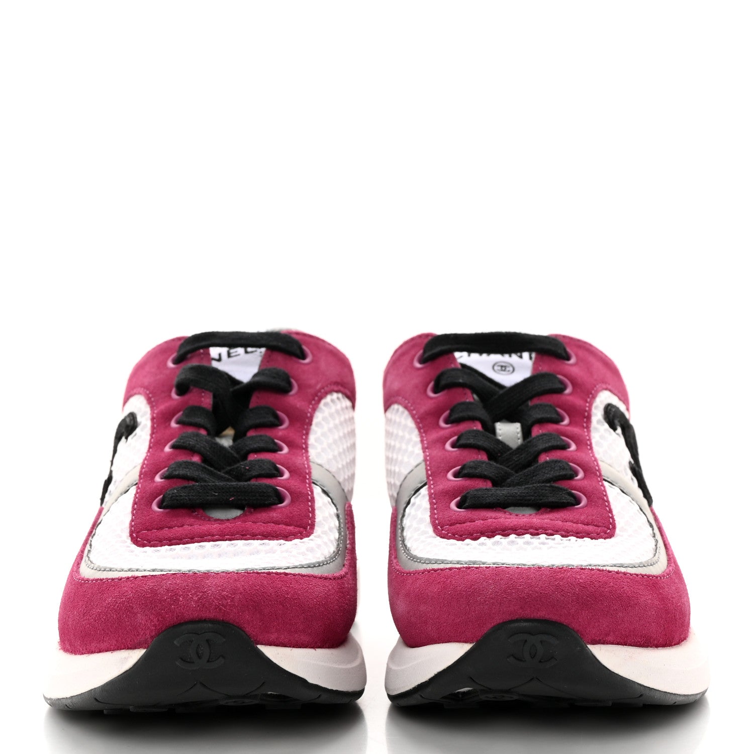 Chanel Mesh Suede Calfskin Womens CC Sneakers 37 White Dark Pink Grey 2 of 14